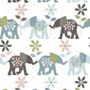 Whimsical Elephants Following Each Other_multiple neutral colors