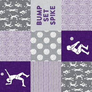 Bump Set Spike - Volleyball Patchwork - Wholecloth in purple and grey - (90) LAD22