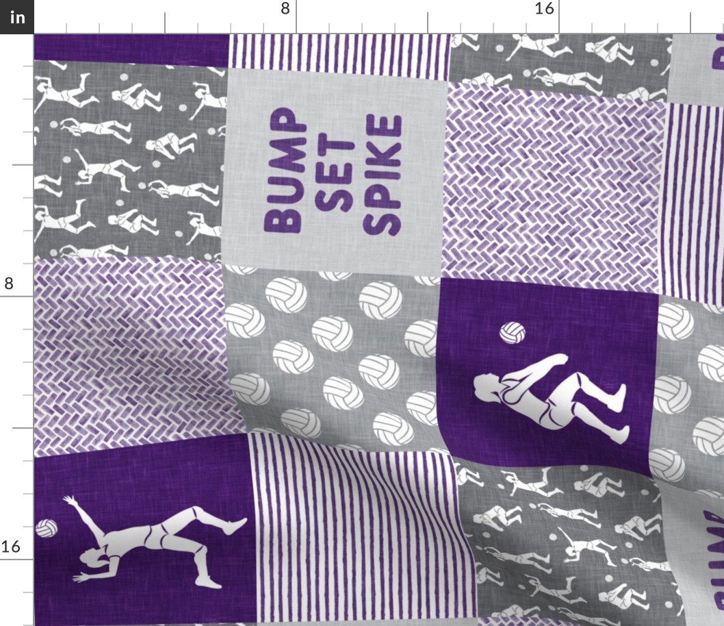 Bump Set Spike - Volleyball Patchwork - Wholecloth in purple and grey - (90) LAD22