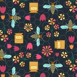 Team Bee - Honey Bees - red, pink, yellow, orange on black // Small