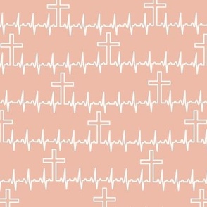 heartbeat crosses white on coral peach