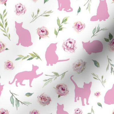 small scale pink cat pink floral