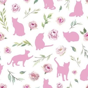 small scale pink cat pink floral