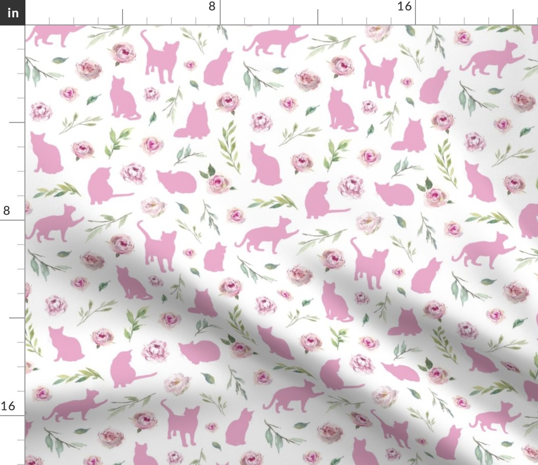 small scale pink cat pink floral
