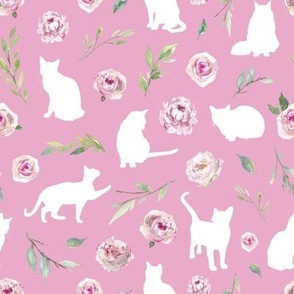 small scale white cat pink floral