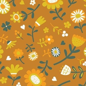 Folk Floral Scatter - Mustard, Pine and Clementine on Desert Sun