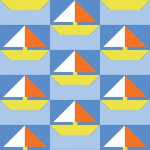 color block sailboat,sailboats, yellow, blue, orange, white