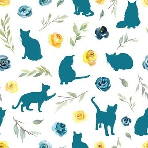 small scale blue cat blue yellow floral