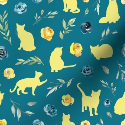 small scale yellow cat blue yellow floral blue 