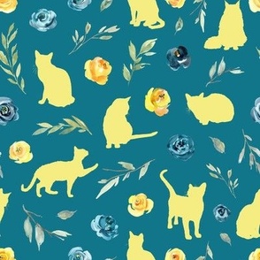 small scale yellow cat blue yellow floral blue 