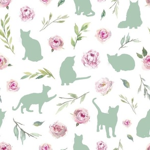 green cat pink floral