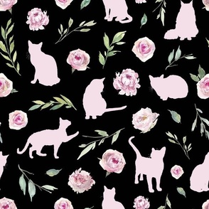 pink cat pink floral black bg