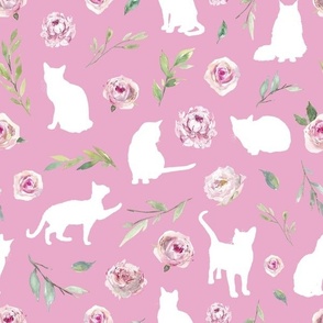 white cat pink floral