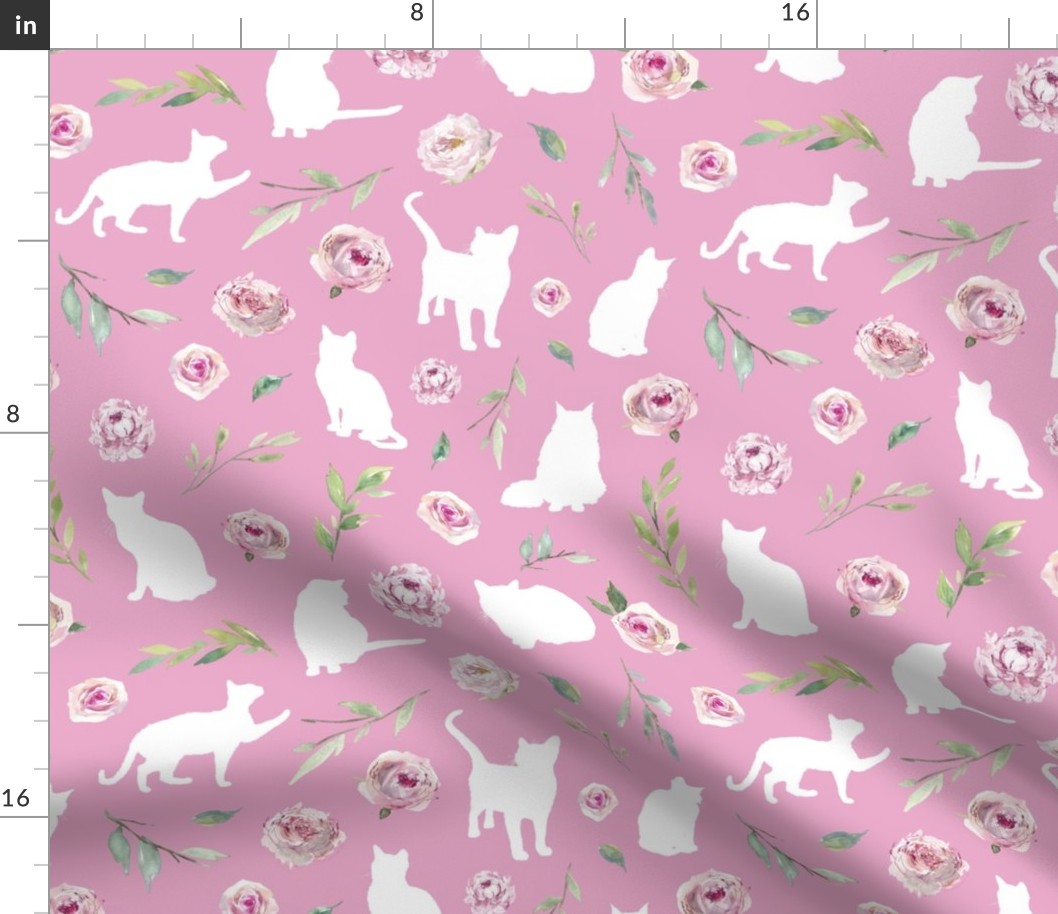 white cat pink floral
