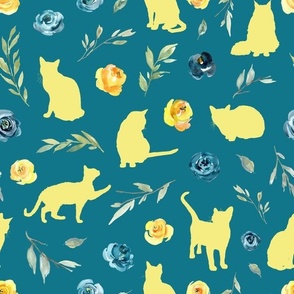 yellow cat blue yellow floral blue 