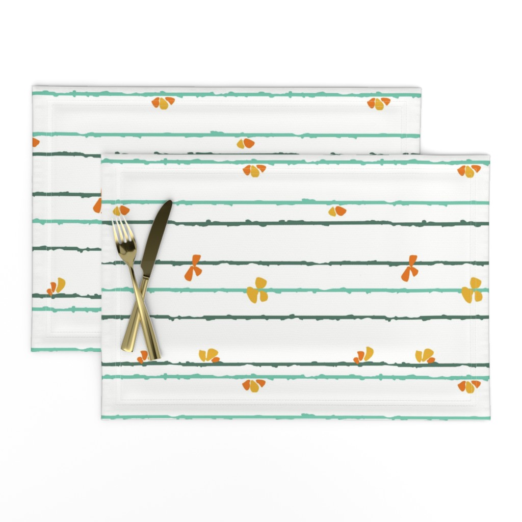 Retro Spring Flowers On Lines Teal 10"