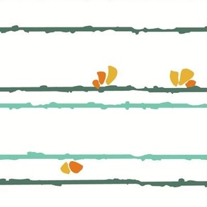Retro Spring Flowers On Lines Teal 10"