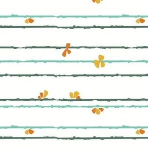 Retro Spring Flowers On Lines Teal 6"