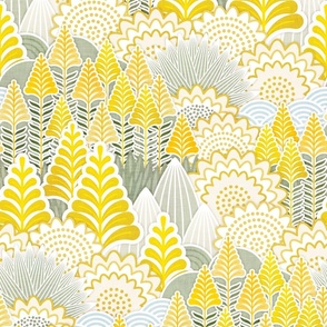 In the Weeds- Goldenrods and Dandelions- Medium- Yellow- Teal- Sage Green- Pollinator Garden- Summer Floral Wallpaper- Gender Neutral Nursery