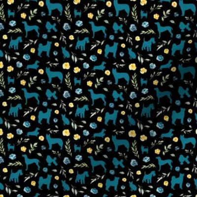 micro scale blue dog blue yellow floral black