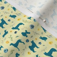 micro scale blue dog blue yellow floral yellow bg