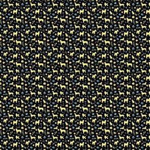 micro scale yellow dog blue yellow floral black