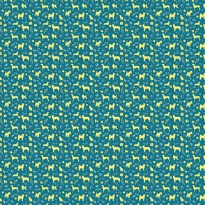 micro scale yellow dog blue yellow floral blue bg