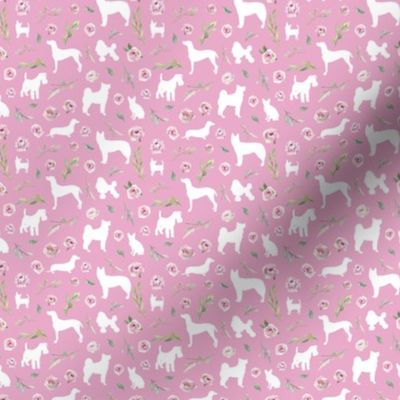 micro scale white dog pink floral pink bg