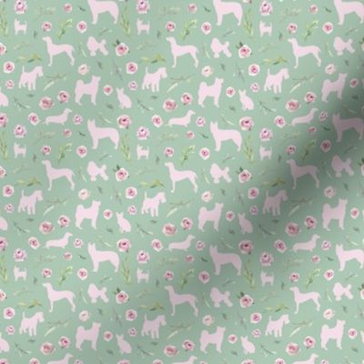 micro scale pink dog pink floral green bg