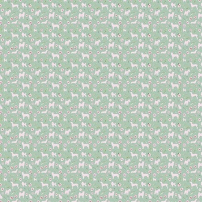 micro scale pink dog pink floral green bg
