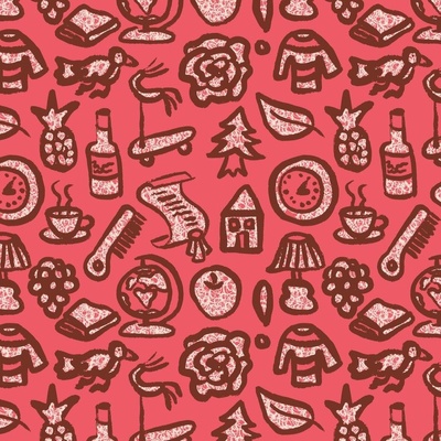 White Doodle Dash Seamless Pattern on Red Wine Background Art Print by Pink  Cloud
