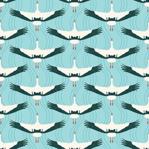Small Migration of The Cranes with Light Blue Background