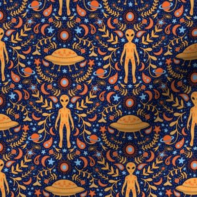 Small-Scale Folk Art Alien in Yellow, Orange & Blue