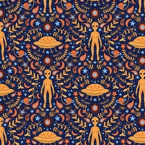 Small-Scale Folk Art Alien in Yellow, Orange & Blue