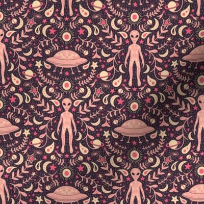 Small-Scale Folk Art Alien in Pink & Dark Gray