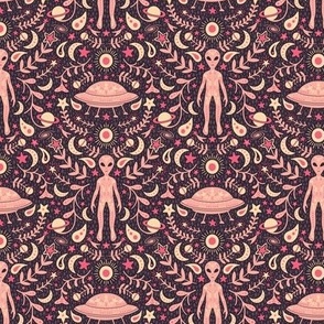 Small-Scale Folk Art Alien in Pink & Dark Gray