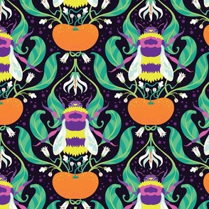 citrus bees in dark teal {large}