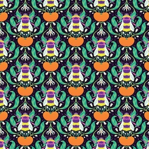 citrus bees in dark teal {small}