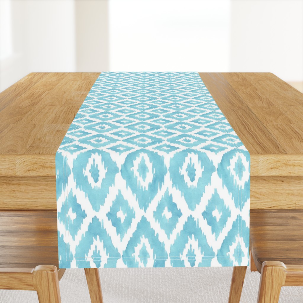 Large Watercolor Diamond Ikat in Turquoise Blue