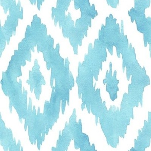 Large Watercolor Diamond Ikat in Turquoise Blue
