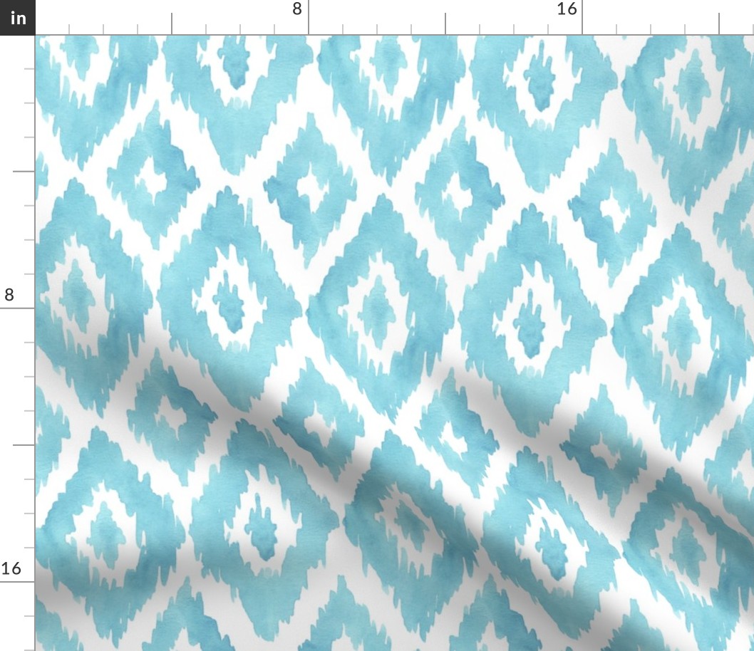 Large Watercolor Diamond Ikat in Turquoise Blue
