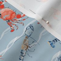 crab life, small watercolor crab, lobster, crayfish illustration , shellfish
