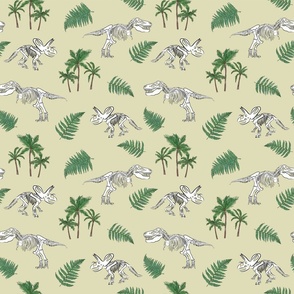 Dinosaur bones tropical beige background