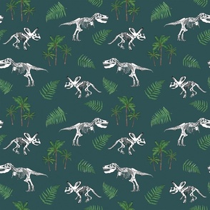 Dinosaur bones tropical teal background