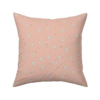 Smiley dogwood white flowers nineties vintage trend happy smileys blossom and dots on blush pink peach