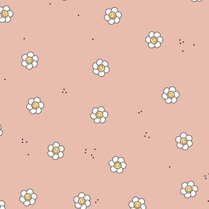 Smiley dogwood white flowers nineties vintage trend happy smileys blossom and dots on blush pink peach