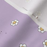 Smiley dogwood white flowers nineties vintage trend happy smileys blossom and dots on bright lilac purple
