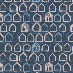 Tiny Houses Geometric in dark blue with pink