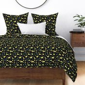 small scale yellow dog blue yellow floral black