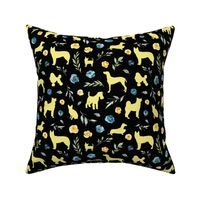 small scale yellow dog blue yellow floral black